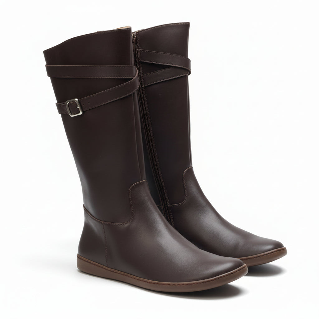 braune vegane Barfußstiefel für Damen